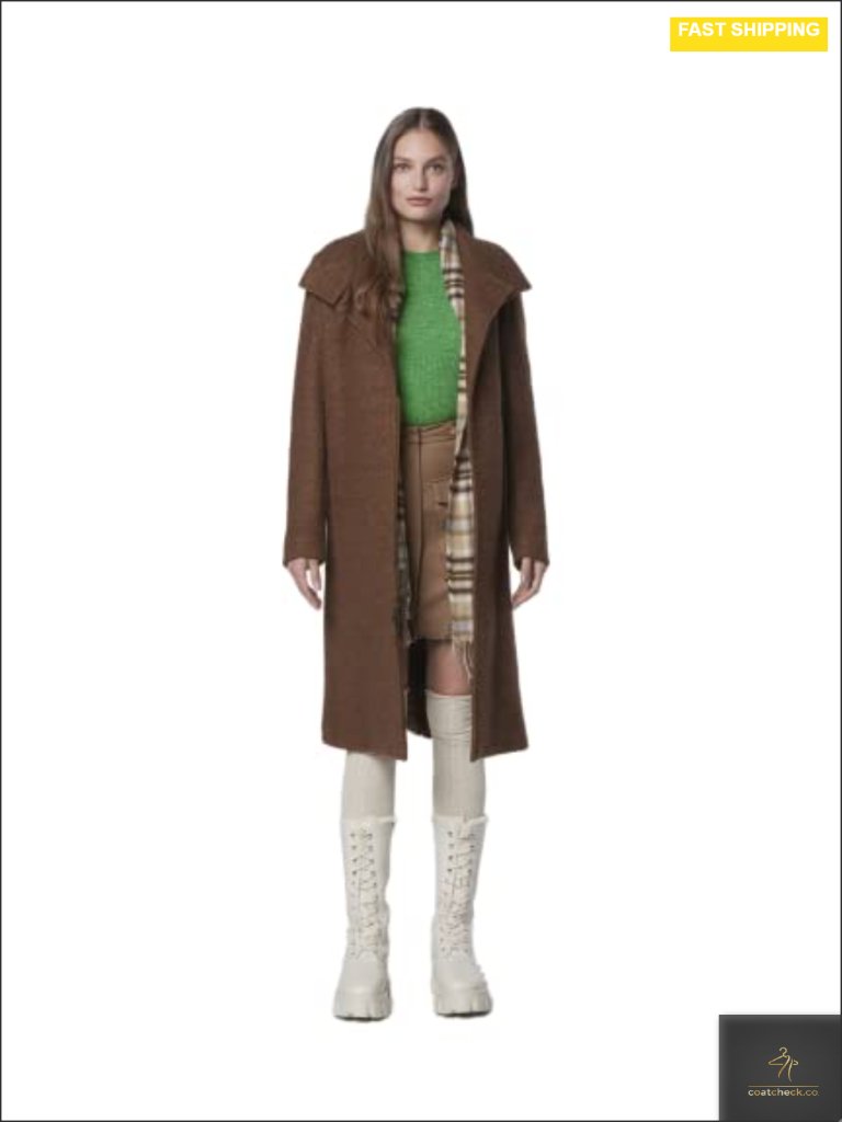 Textured Wool Asymmetrical Long Coat With Wing Collar